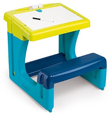 Smoby Toys- 420101- Bureau Petit Ecolier, Ardoise double face, Magnétique / Craie, + 2 Feutres et 6 Craies Inclus, Bleu