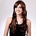Bigood 68cm Temperament Natural Inclined bang long curly Dark brown wig