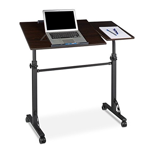 Relaxdays Laptoptisch groß XXL höhenverstellbar, HxBxT: 110 x 100 x 50 cm, Holz, Mobiles Rednerpult, Bremsbare Rollen, Notebook, Beamer, Laptops, 2 Ablagen, Ebenholz schwarz