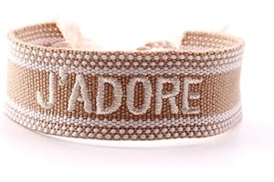 WAMBERE Bracelet tissé avec inscriptions brodées, tissu bohème, réglable, largeur 2 cm, bleu A