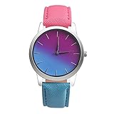 Damen Herren Mode Retro Regenbogen Gradient Süß Legierung Armbanduhr Quarz Leder Beobachten Uhren Groveerble