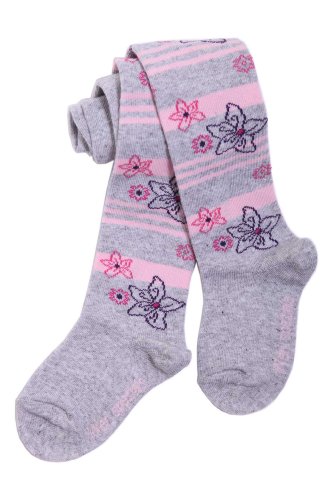 Weri Spezials Baby and Children Tights Flowers and Stripes, Grey, Size: 5-6 years (110/116)