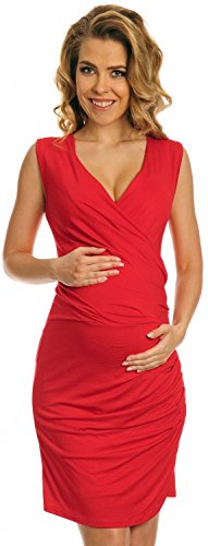 Happy Mama Women's Maternity Cross V-Neckline Dress. Easy Breastfeeding. 045p (Red, 10)