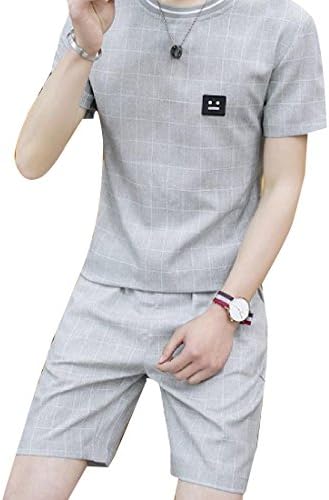 Aprilley Men Pullover Slim Short Sleeve Tracksuit Jog Set -  Beige - 