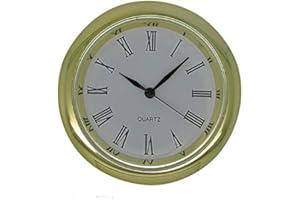 DANS CLOCK SHOP New Mini Round Premium Metal Quartz Bezel Clock Watch Movement Insert Gold With Black Roman Numerals White Dial Battery Operated Mantel Clock Repair (35mm Insert - 31.5mm Hole)