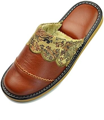 Omiyrk Autumn And Winter Couple Home Fashion Cotton Slippers Interior Bedroom Skid Leather Slippers Household Feather Shoes Men And Women,F-29CM43-44Code