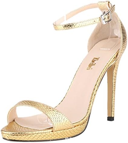 Win8Fong Women's Crocodile Grain High Heels Stiletto Strappy Barely There Shoes Party Sandals Court Shoes (Size 36/ UK 3, Golden)