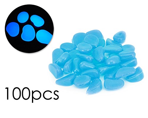 100 pcs Künstlich Hergestellte Glühen im dunklen Kiesel Leuchtsteine Nachtleuchtende Stein Leuchtkiesel Solarsteine für Aquarium/ Garten/ Rasen/ Terrasse Deko - Blau