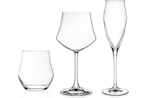 RCR CRISTALLERIA ITALIANA Set 18 Pezzi (6 Flute - 6 Bicchieri Acqua - 6 CALICI Vino) Cristallo Trasparenti Rcr Ego Made in Italy