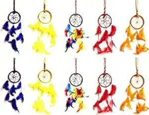 Mehruna Dream Catchers Wall Hangings for Home Decor Bedroom Car Garden Party Cafe Handmade Dreamcatcher for Positivity Feathers Hanging Wall Decoration Items Kids Room (Set of 10, 8L x 25Hcm)