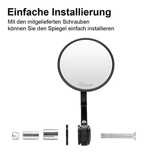 Lenkerendenspiegel Motorrad Spiegel E-geprüft Seitenspiegel Rückspiegel Universal Lenkerspiegel E-Prüfzeichen Runde Spiegel für MT 07 MT 09 S1000 FZ8 G310R R1200 GSXR 690 Z750 Z1000 LTZ400, 2 Stücke - 3