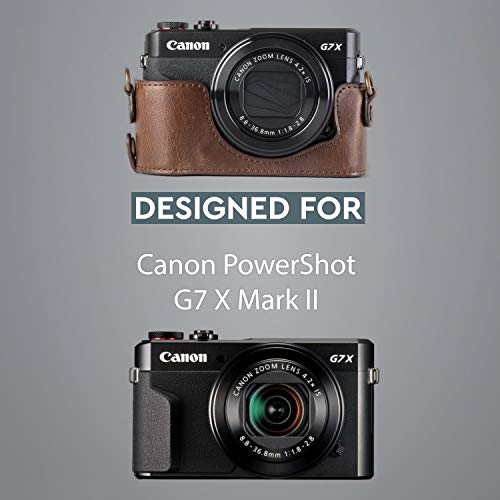 MegaGear MG952 Etui avec Bandouli  re Acc  s batterie en Cuir pour Appareil photo Canon PowerShot G7 X Mark II Marron fonc  