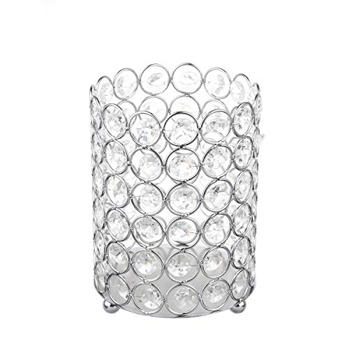 Feyarl Scintillante Cristallo Porta pennelli Trucco Fiore Artificiale Organizer portapenne Supporto Cup Box Porta Candele Votive Cilindro Candela Lanterna per Nozze Home Office Deco (Argento)