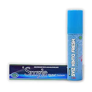 Smyle Herbal Fluoride Free Toothpaste With Neem, Cloves 100g | Sviz Minto Natural Mouth Freshner Pocket Spray - Saunf 15g Combo