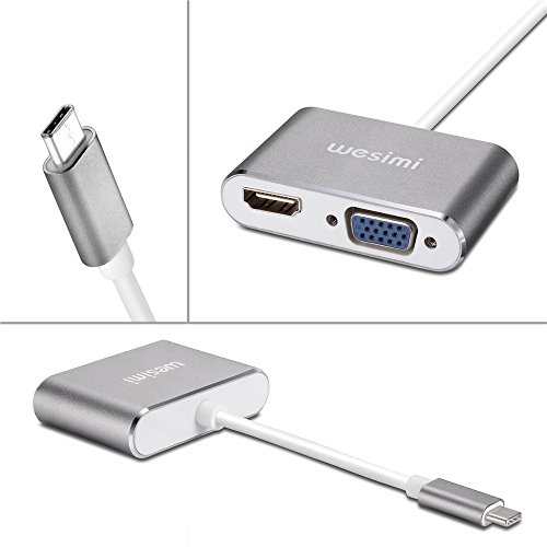 Typ C auf HDMI + VGA Adapter, wesimi USB 3.1 Typ C (USB C) auf VGA HDMI UHD Konverter Adapter mit Aluminium Gehäuse für MacBook / ChromeBook Pixel, Plug & Play (Typ c zu hdmi vga Adapter) - 4