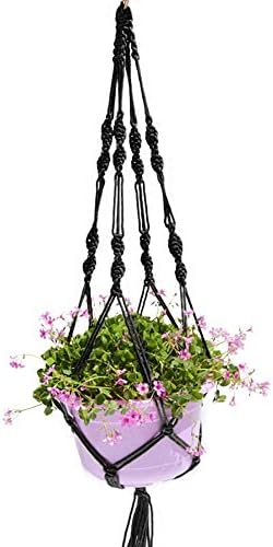 Zeeneek Plant Hanger Pot Macrame Jute Flower Plant Holder Hanging Baskets with Beads For Indoor Outdoor Ceiling Decorations 40 Inch(Black)