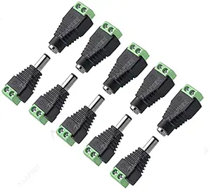 Taapsee 5 x Male + 5 x Female 12V DC Power Connector 5.5mm x 2.1mm 24V Power Jack Socket for Led Strip CCTV Security Camera Cable Wire Ends 10Pcs Plug Barrel Adapter