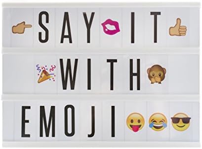 Say it with Emojis! The Cinematic A4 Emoticon Lightbox Bundle with 90 Emoji and 90 Black Standard Letters, Numbers &amp; Symbols. USB or battery operated (USB Cable Incl.)