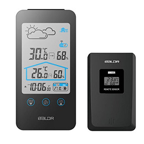 Preisvergleich Produktbild Wetterstation, LITZEE Funkwetterstation Hygrometer Thermometer Innen / Außen kabellos Zeit Temperatur Alarm Kalender Wettervorhersage Feuchtigkeit die Veränderungen de Lune