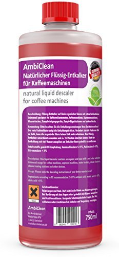 Desincrustante cal para cafetera universal - 750ml, máquinas de café, máquinas de café expreso, planchas de vapor, calentadores de agua, limpiador natural con ácidos orgánicos utilizados universalmente para Delonghi, Saeco, Tassimo, Senseo, Jura y otras marcas - Hecho en Alemania con garantía de satisfacción y devolución de su dinero