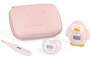 Miniland - Thermokit Dolce Candy: Set Termometri Bambini con Borsa da Toilette Impermeabile,Termometro Flessibile, Ciuccio e Bagno Pinguino, Ideale per Cura Neonati e Regalo Perfetto