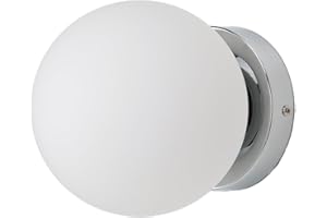 Alpinaluz Aplique de Pared y Lámpara de Techo Nórdico Minimalista, Pantalla en Forma de Bola de Cristal Opal Hecho a Mano, Protección IP44, Para Interiores y Exteriores Cubiertos, Acabado en Cromado