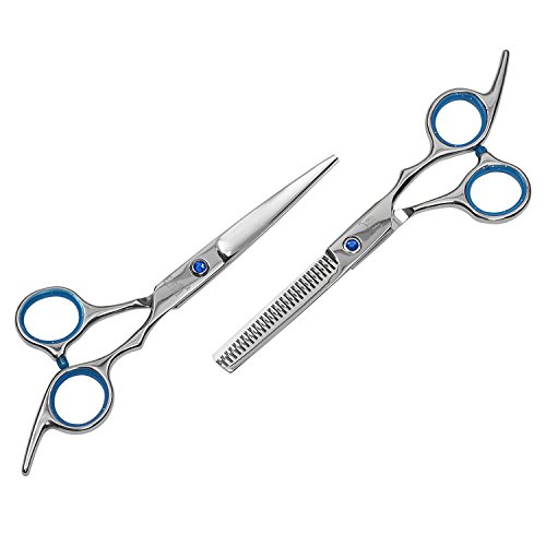Haarscheren set ,ELFINA 2 set Salon professionelle Friseur Haare schneiden dünner Haarschere und scharf Friseurschere 6 Zoll Blau - 2