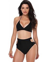 Modesty Mujeres Cintura alta Push-up Sujetador Correa Traje de Baño Bikini Conjuntos Beachwear Bañador(Negro)