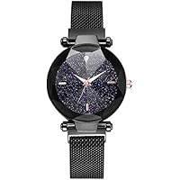 KINGDOME MA-2 Luxury Mesh Magnet Buckle Starry Sky Quartz Watches for Girls Fashion Clock Mysterious Black Lady Analog Watch - for Girls