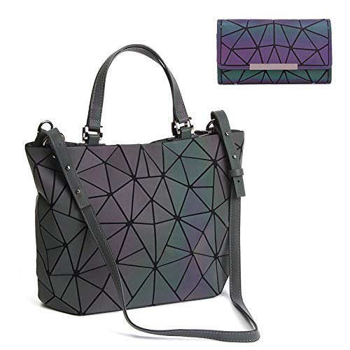 Preisvergleich Produktbild Geometrische Leuchtende Geldbörse und Handtaschen für Damen Holographische Tasche Top-Griff mit Reißverschluss Schließung Messenger Schulranzen Taschen