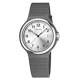 M WATCH Maxi Damen-/ Herren-Uhr, Silbernes Zifferblatt mit Datumsanzeige, Leichtes Silikonband in Grau, Swiss Made