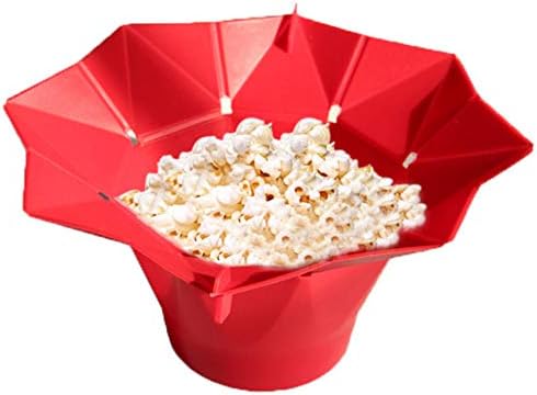 Microwave Popcorn Popper Maker, Silicone Hot Air Pop Corn Machine Bowl |  Free of PVC & BPA (Red)
