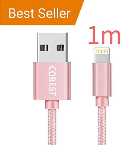 WKTRSM iPhone Charger Cable 1m Nylon Braided Charging Cords [Apple MFi Certified] USB Data Cable Compatible with iPhone Xs Max XR X 8 7 6 6S Plus 5 5S 5C SE iPad Mini Air Pro iPod (1m, Rose Gold)