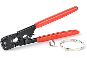 IWISS PEX Cinch Tool para sujetar abrazaderas de acero inoxidable de 3/8 pulgadas a 1 pulgada con calibre de calibración para mangueras ASTM F2098 y no F2098 abrazaderas de manguera para orejas