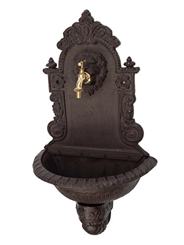 WASCHBECKEN WANDBRUNNEN GARTEN EISEN NOSTALGIE ANTIK STIL LÖWE BRUNNEN BRAUN - 7