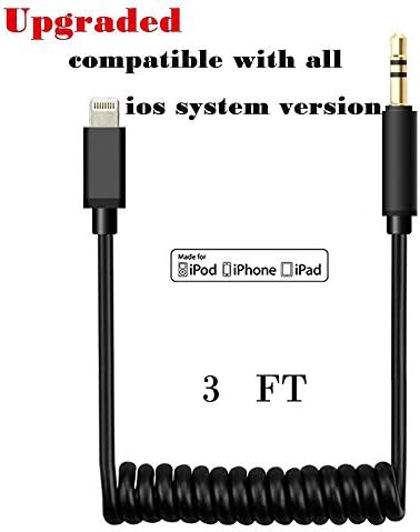 Coiled Car Audio Cable for iPhone 7 ,Seekermaker Lightning to 3.5 mm Headphone Jack adapter, lightning to 3.5 mm male Cable Audio Spring Cable for iPhone 7 7plus 6 6s 6 Plus