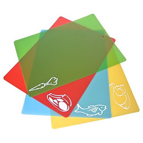 LUPO Flexibles Farbcodiertes Schneidebrett 4 Besondere 38cm x 28cm Matten Utensil Set Spülmaschinenfest und Keimfrei Antibakteriell