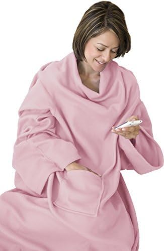 Napa Super Soft Fleece Wearable Blanket with Sleeves and Front Pocket Adult Robe Throw for Women, Pink