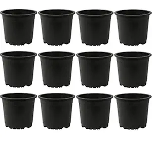 CAPPL 8 Inch Round Plastic Pots (Black, 12)