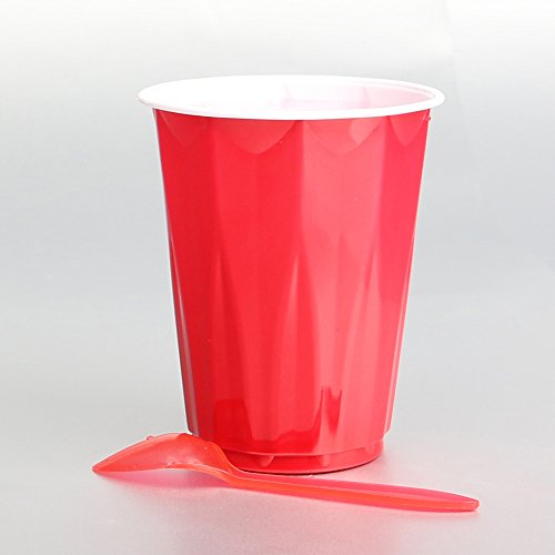 Preisvergleich Produktbild Plastic Partybecher 1Stück,Rot Kunststoffbecher und 1 Rot Löffel.