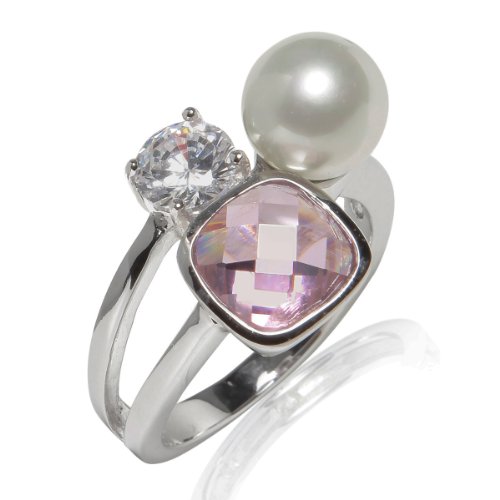 Rafaela Donata Damen-Ring Classic Collection 925 Sterling Silber Sdsee-Muschelkernperle wei Zirkonia ros / wei Gr. 54 60800134