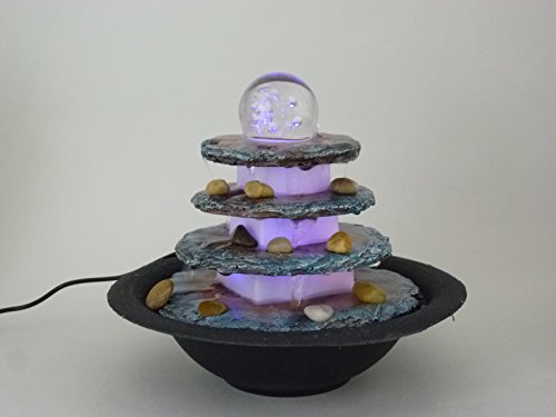 Zimmerbrunnen Terrasse rund Tischbrunnen mit LED farbwechselnd für eine gemütliche, entspannte Atmosphäre, Raumbefeuchter, Brunnen - 3