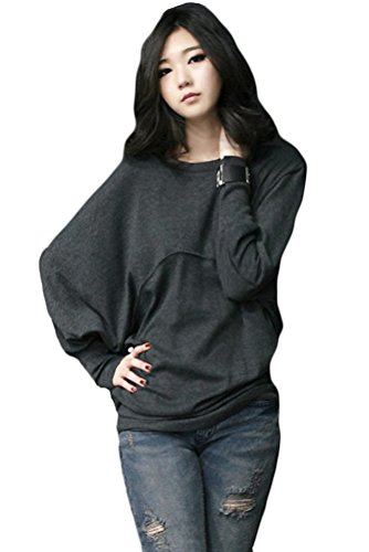 Voguees Women's Oversized Batwing Long Sleeve Pullover Basic Shirt Grey XL