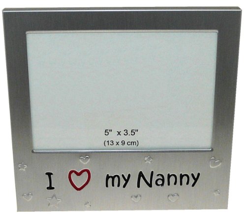' I Love My Nanny ' - Photo Picture Frame Gift - 5 x 3.5 inch - Brushed Aluminium Satin Silver Colour