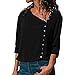 Produktbild ESAILQ Damen  Lässige Revers Neck T-Shirt Damen Langarm Schnalle Bluse Tops (XL, Schwarz)
