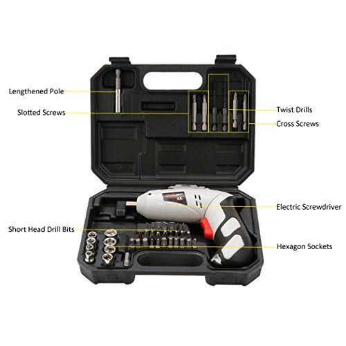 Elektrisch Akkuschrauber 4.8v, PHOEWON 45-in-1 Schraubendreher Elektro Bohrer Bits Set Schraubendreher HSS Bohrer Werkzeug Nachladbare Elektrische Bohrmaschine Elektroschrauber Kit - 7