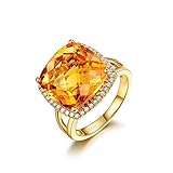 AnazoZ FINERING 18k Gold Damen-Ring Echt Citrin 10.56 Karat Diamant Trauringe Eheringe Hochzeit Verlobung für Frauen Ringgr. 50 (15.9) Ringschmuck