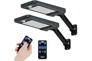 INDARUN 60 LED Lampes Solaires Extérieur Etanche IP65, Applique Murale Led Telecommande, Lampe de Sécurité Solaire Sans Fil pour Jardin, Garage, Cour, Escalier, Patio, 2 Packs