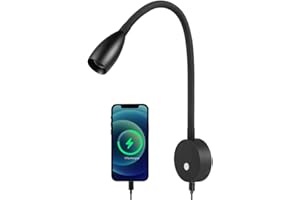 Obeaming Lámpara de lectura 12V Autocaravana Equipado Cargador USB, LED Luz de Lectura Regulable para Furgo Barco Van, 24VDC Flexible Cuello de Cisne Junto a la Cama de Pared (Negro mate)