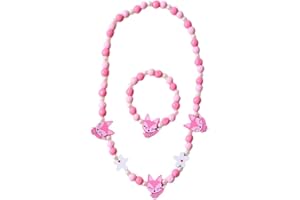 MEET-SHOP Colgante Unicornio Niñas Collar Pulsera Set, Niños Unicornio Zorro Joyas de Madera Kit Collar de Cuentas de Madera Elásticas Unicornio Princesa Beads Regalo para la Fiesta de Cumpleaños Pretender